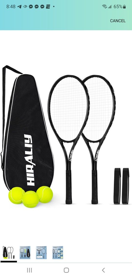BRAND NEW..HIRALIY 27" Tennis Rackets Set for Adults, 2 Player Pre-Strung Tennis Racquets, 2 Overgri