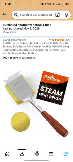 Grill Brush for Outdoor Grill, Bristle Free Grill Brush with Scraper, Safe Steam Grill Cleaner for BBQ &Griddle, Long Rosewood Handle Reaches Corners,