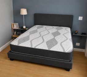 Full size bed frame with mattress and headboard