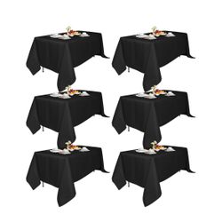 6 Pack 70x120-Inch Rect Black Tablecloths-Reusable Polyester Table Covers – Protect from Spills (Not Waterproof) – for Weddings, Banquets, Parties – S