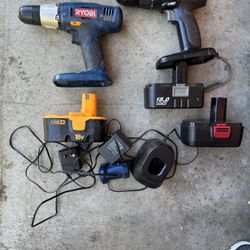 18V Cordless Drills, Craftsman And Ryobi With Batteries 