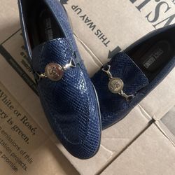 Stacy Adams, dark blue snake skin loafers