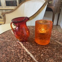 Vintage Crackled Glass Carafe & Amber Resin Votive
