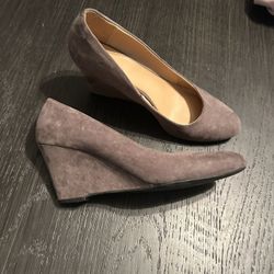 Grey suede wedge heels size 8.5 
