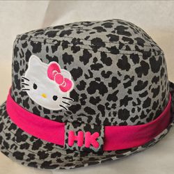 Black And Gray Leopard Print Hello Kitty Fedora