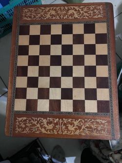 Antique Wooden Ornate Minature Chess Board Table MCM 17" Mixed Inlay Made In Italy with music box inside