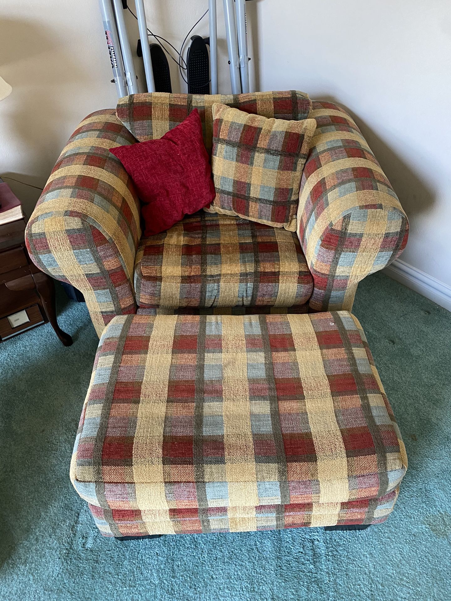 Oversized chair & ottoman with pillows