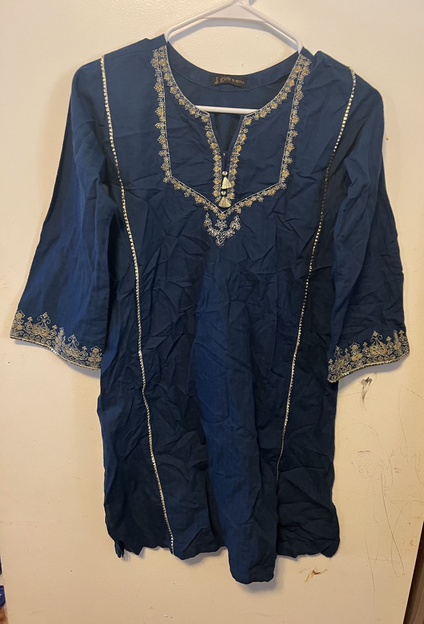 Pakistani girl cotton embroidered shirt dress blue 11-12y