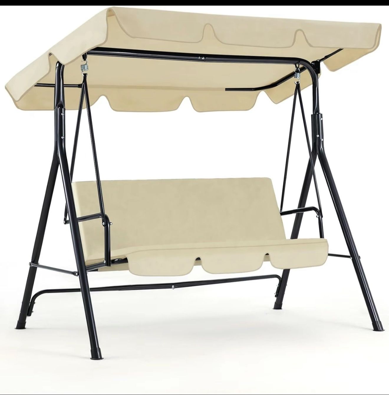 Patio Swings Outdoor, 3-Seat Glider Porch Bench with Removable Cushion and Adjustable Shade, Swing Chairs for Outdoor Lounge Modern
