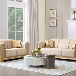 Sofa And Loveseat Cream Leather Fabric, New Especial Price 