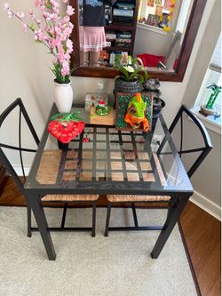 Glass top table and  2 chair