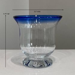 Thick Clear Glass Vase or Jar with Cobalt Blue Rim