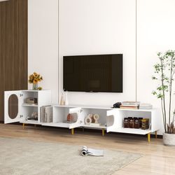 Wood Extendable TV Stand Rectangle Entertainment Center,Media TV Console for Living Room Bedroom