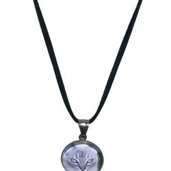 Stainless Steel Cat w/ Blue Eyes Pendant 1 Inch w/ 18” Suede Chain