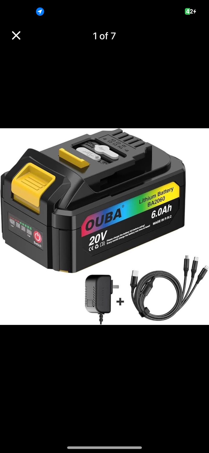 Replace Battery with charger and cable , Compatible with Dewalt 20V Battery 6.0Ah, 20V 6000mAh Lithium Ion Replacement Battery, DCD DCF DCG Series Cor