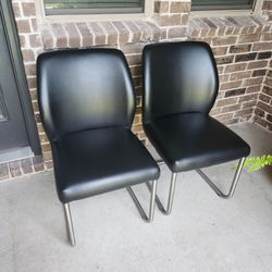 Set of 2 Black Leather Chairs