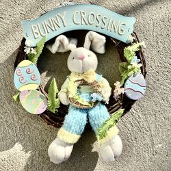1990s Easter Bunny Crossing Wreath DanDee Collector’s Choice Rustic Style Holiday Springtime Decor USA