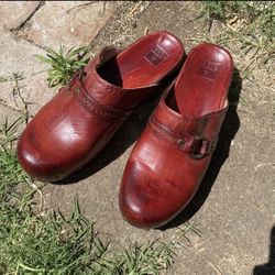 Frye Leather Clogs, Burnt Red, Size 9