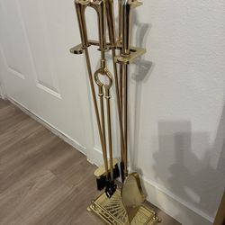 Vintage brass fireplace set - ducks