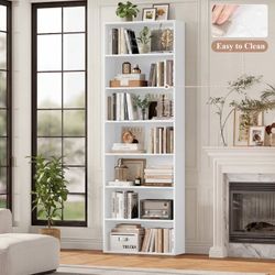 82" Tall Bookcases, Freestanding Display Storage Shelves, 7-Tier Open Bookshelf for Home Office Living Room Bedroom, White