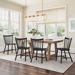 Black Dining Chair Solid Wood Farmhouse Dining Chair with Spindle Back Set of 4