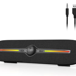 R90 Bluetooth Computer Speakers for Desktop, USB Powered 3.5mm AUX PC Speakers with LED Dynamic Light, Portable Soundbar Speaker with Rotary Volume Co