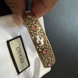 GG cuff bracelet pink stone gold