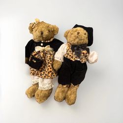 Lot of 2 Plush Teddy Bears w/ Fashion Outfits Leopard Print Black Dress Tagged