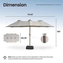 MIMOU Double Top 14.5 ft. Steel Cantilever Outdoor Patio Umbrella with base and LED Smart Strips in Gray