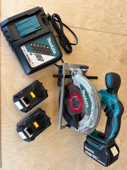 Makita LXT circular saw with charger and two batteries