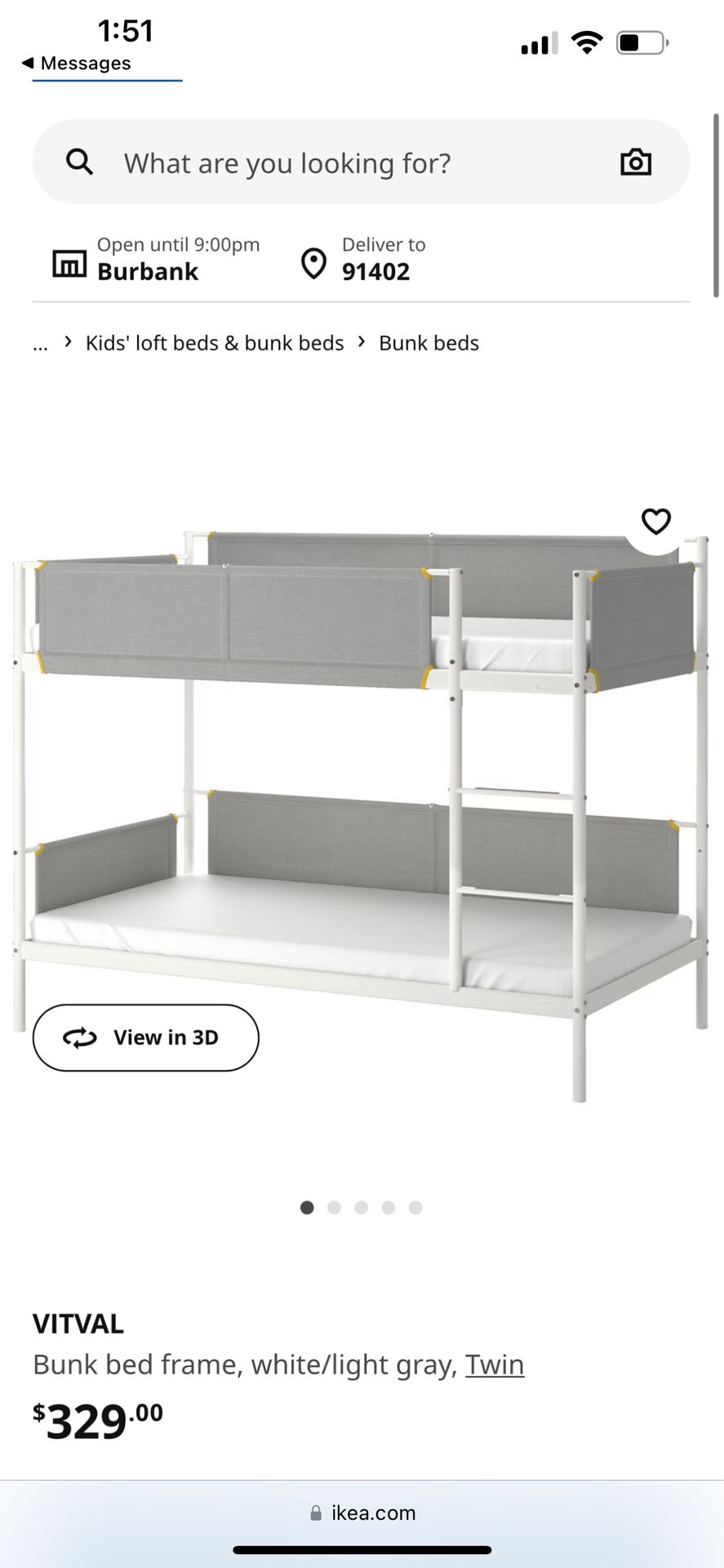 Bunk bed frame, white/light gray, Twin