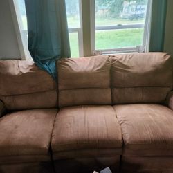 Suede brown couch w/ Recliners built in