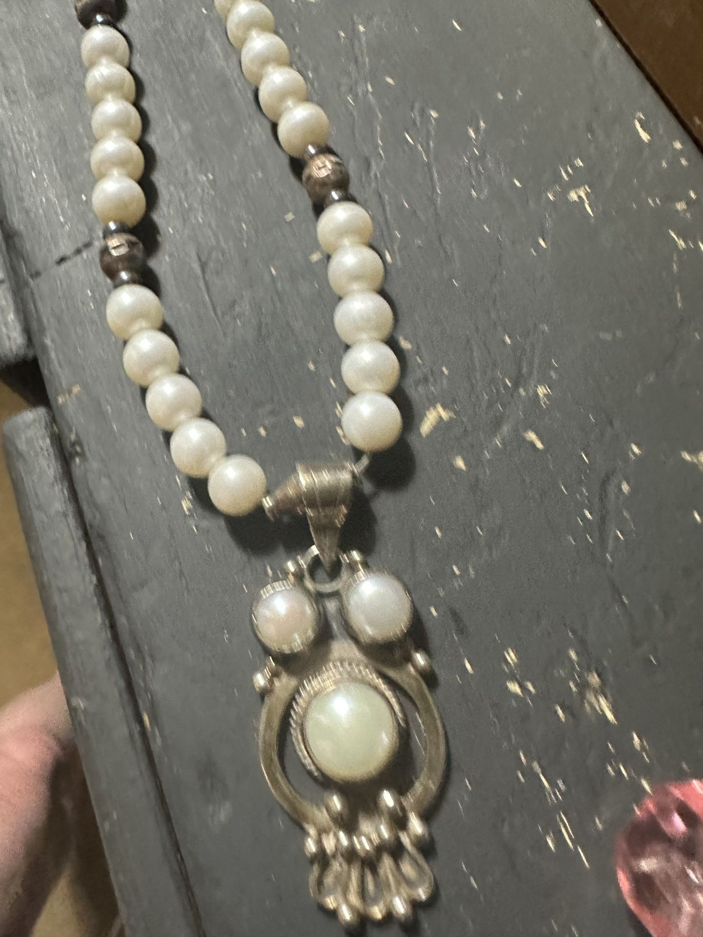 Vintage Pearl&925 Sterling Necklace 