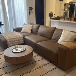 Brown leather sectional