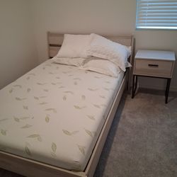 Twin Bed Frame With Mattress Nightstand And Five Drawer Dresser 