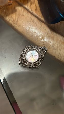 Vintage Marcasite Quartz Watch Brooch