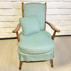 Small Blue MCM Colonial Style Wood Armchair