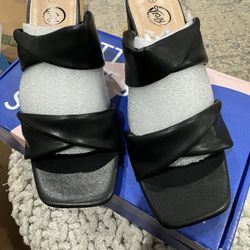 Trary Women's Sandals, Square Toe Heels Sandals, 2inch Black White Nude Chunky Block Heels Sandals