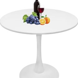 White Round Dining Table, 24 Inches Tulip Round Kitchen Table, Mid-Century Leisure Table for Small Places, Dining Room, Living Room, Cafe