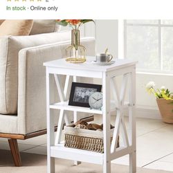 New In Box- VECELO Set of 1 Nightstand X-Shaped Side End Table with 3-Tier Open Shelves White