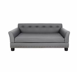 BingoPaw Large Wooden Frame Raised Lounge Bed Dog Sofa Couch with Comfortable Cushion Mat Grey
