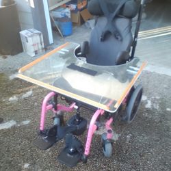 Quickie IRIS pink Wheel chair with clear table