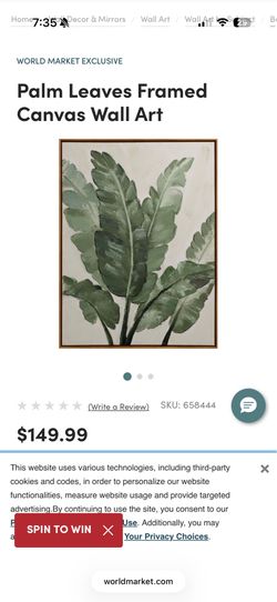 World market palm leaf set of two large wood framed canvas art