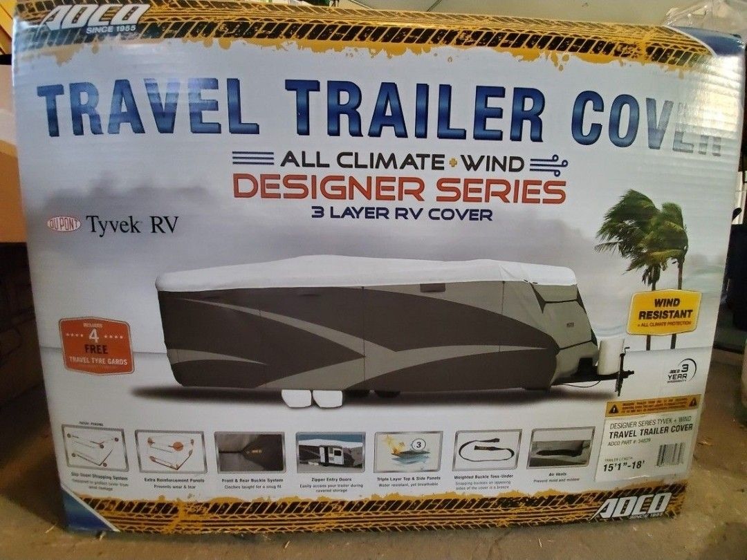 ADCO 34839 Designer Series Gray/White 15' 1" - 18' DuPont Tyvek Travel Trailer Cover