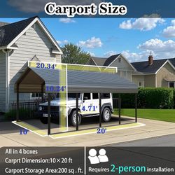 Heavy Duty Carport 10 x 20 Shelter - Perfect Solution for Vehicles, Boats & Equipment - Durable, All-Weather, Quick Assembly - Spacious, Secure, Reinf