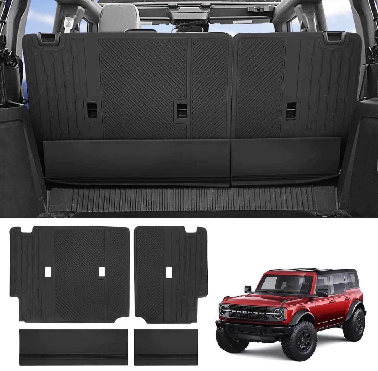 Rear Seat Back Cover Backrest Protector for 2021 2022 Ford Bronco Accessories with Velcro Split Dog Seat Liner (4 Pieces-with Folding Lip)