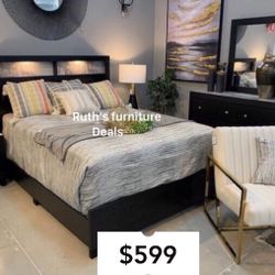 4-pc Bedroom Set Queen Bed, Dresser, Mirror & Nightstand 