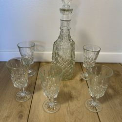 Vintage Cambridge Crystal Decanter Stopper & Glasses Set