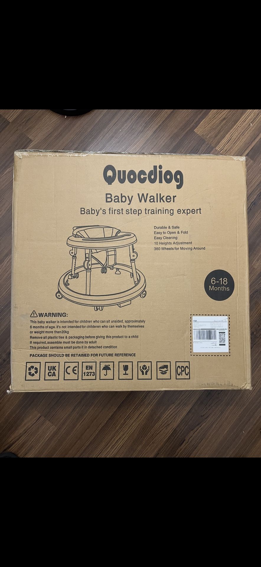 Foldable Baby Walker 9 Height Adjust Anti Rollover Wheels Activity 7-18 Month