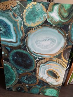 Teal and Gold Agate Canvas Wall Art